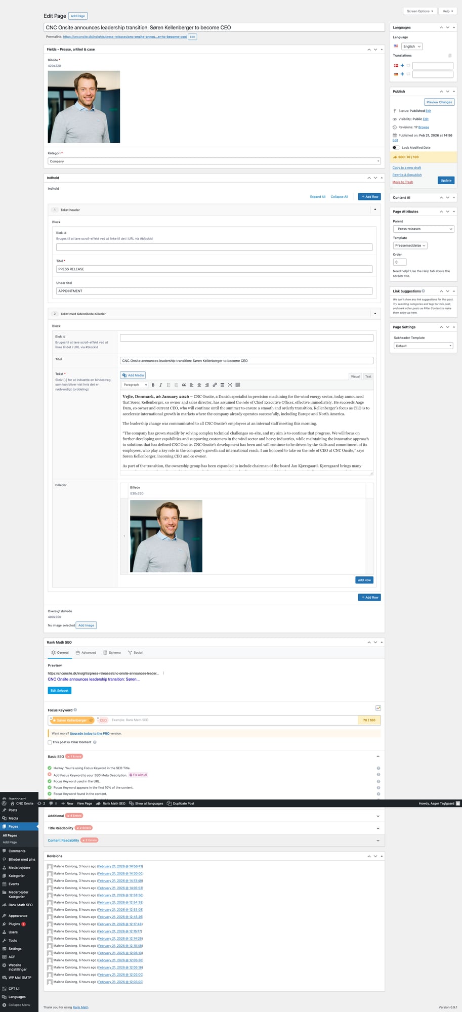 Rank Math SEO sektion